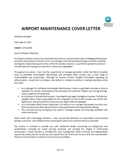 Military Aviation Cover Letter Templates At