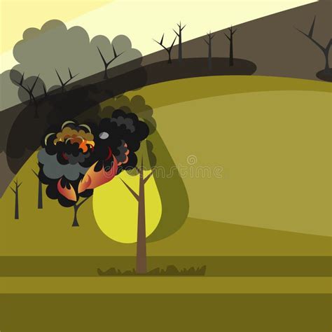 Burning Forest Trees In Fire Flames Stock Vector Illustration Of