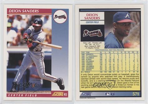 He played baseball for the yankees, braves, and reds. 1992 Score #571 Deion Sanders Atlanta Braves Baseball Card ...