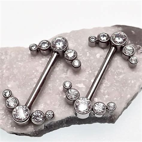 14g Titanium Swarovski Crystal Gem Stone Cluster Nipple Rings Etsy