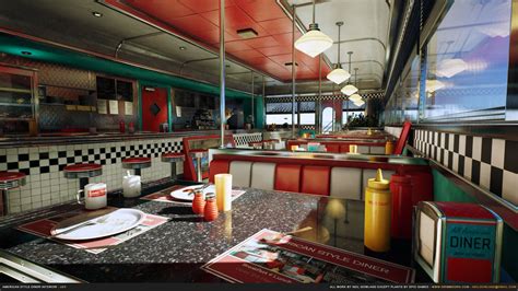 Artstation American Style Diner Interior Neil Gowland Diner