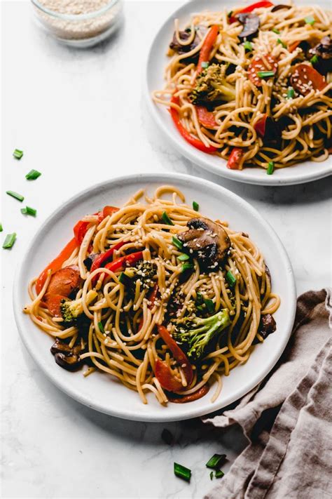 This vegetable lo mein takes less than 20 minutes to make, tastes absolutely delicious, and is just like takeout, but healthier! Easy Vegetable Lo Mein (vegan & gluten-free) - Emilie Eats ...