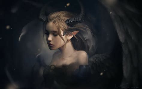 Hd Wallpaper Drawing Fantasy Art Demon Demon Girls Sad Wings