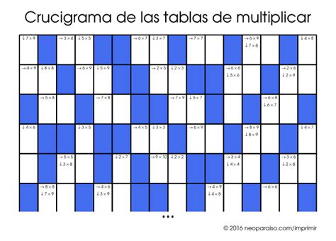 La relación de juegos de tablas de multiplicar que os propongo consta de nueve fichas para jugar al bingo, y una ficha con el juego de la oca de multiplicar. Crucigramas de las tablas de multiplicar (neoparaiso.com) - Didactalia: material educativo