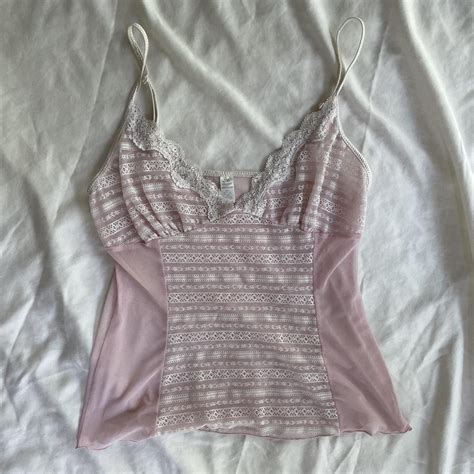 y2k vintage mesh lace lingerie top see through pink depop