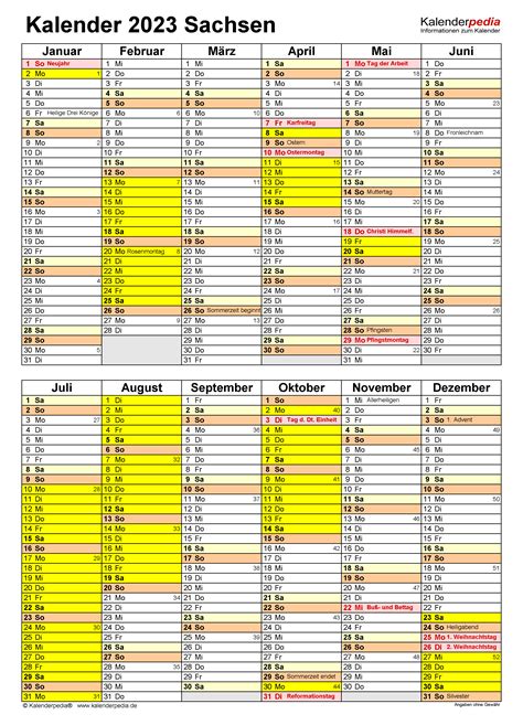 Kalender 2023 Sachsen Ferien Feiertage Word Vorlagen