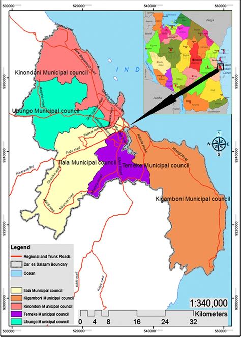 A Map Of Dar Es Salaam Tanzania Showing Ubungo Districtmunicipal The