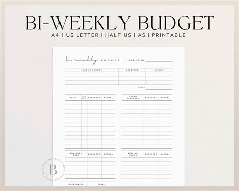 Bi Weekly Budget Planner Budget Template Printable For Budget Binder A A Us Letter Half Size