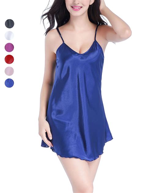 Sixtyshades Women Sexy Satin Lingerie Sleepwear Mini Slip Chemise V Neck Negligee Nightgown