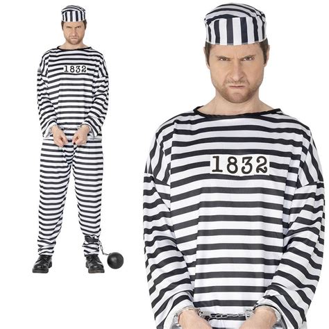 Mens Convict Fancy Dress Costume Prisoner Police Cop Stag Party Adults