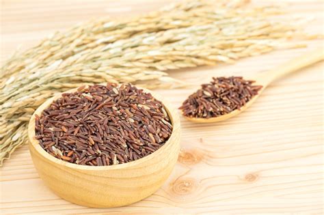 Germinated Brown Rice On Wooden Table Background Gaba Rice Stock Photo