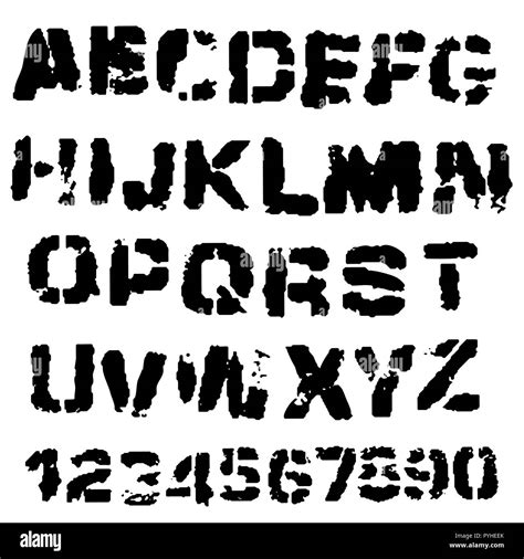 Distressed Grunge Alphabet And Numbers Stamp Ink Font Stock Vector