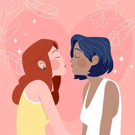 Ilustracja Kreskówka Pocałunek Lesbijek Darmowy Wektor