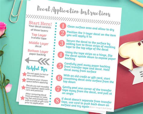 Decal Application Instructions Care Card Printable Care Card Etsy