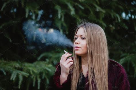Blonde Young Girl Smoking Containing Girl Fashion And Smoke High