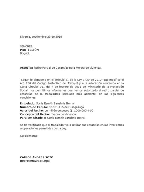 Carta Autorizacion Retiro Cesantias Pdf