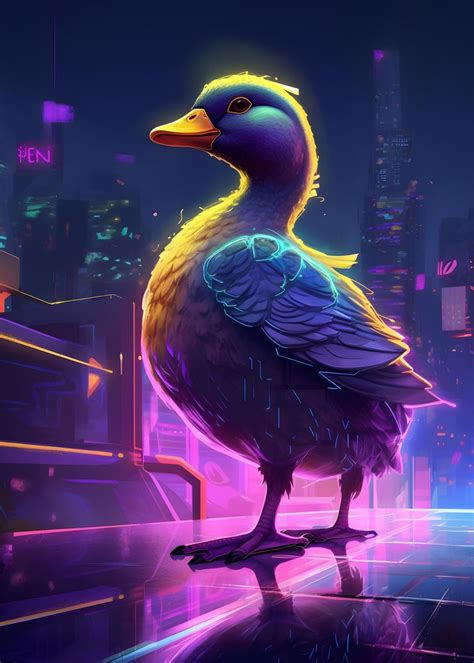 Duck Cyberpunk Cityscapes Poster Picture Metal Print Paint By Art