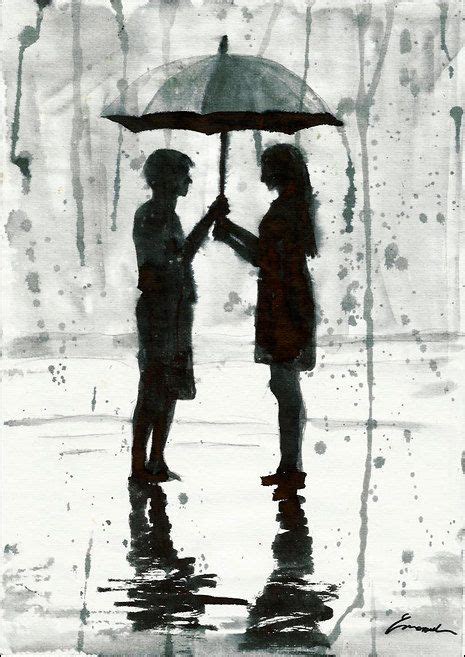 Print Art Under Umbrella Love Rain Couple Ink Drawing By Rcolo 987