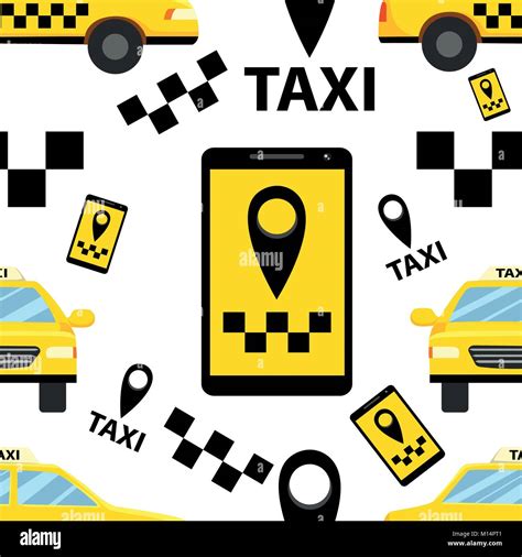Seamless Pattern Of Taxi Transportation Service Smartphone Logo And Car