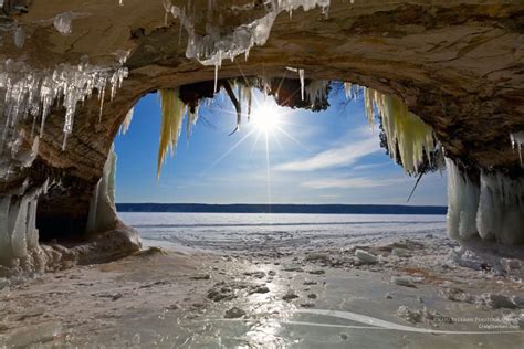 Lake Superior Cave On Grand Island In Winter Munising Michigan By