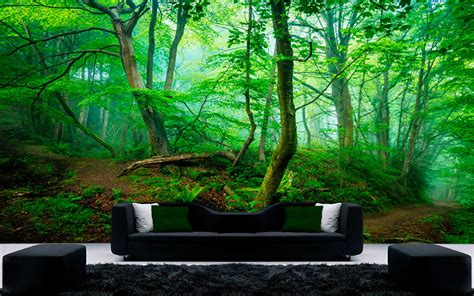 Forest Wall Mural Nature Removable Wallpaper Green Tree In Etsy