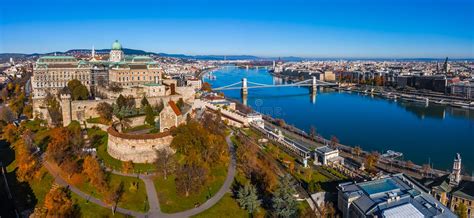 Budapest Hungary Aerial Panoramic View Of Buda Castle Royal Palace