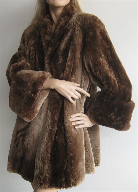 vintage 40s fur coat sheared brown beaver fur art deco glamour etsy