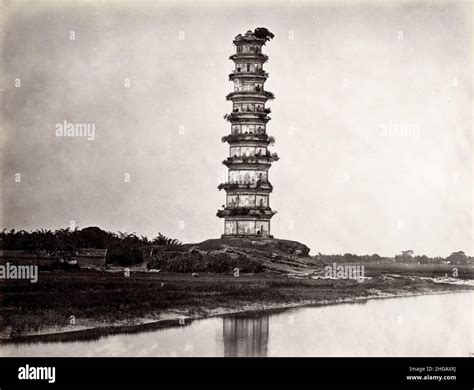 Vintage 19th Century Photograph Whampoa Pagoda Canton Gunagzhou