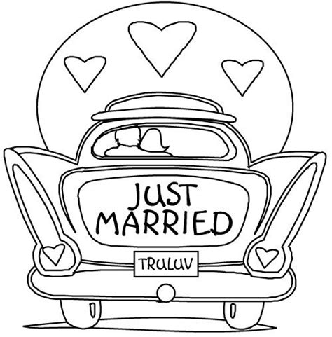 Just married auto vorlage zum ausdrucken : Just married - in car from behind "TRU LUV" (mit Bildern) | Hochzeit malvorlagen, Kinder auf der ...