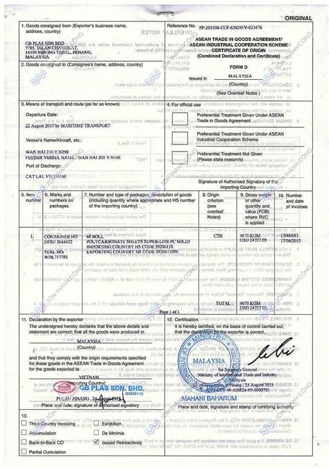 Malaysia certificate of origin (co) is a document certifying the country of origin of a particular product. QUEENLITE, Tấm Polycarbonate Đặc Ruột Malaysia Dày 2mm ...