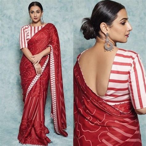 Pransul Fashion Party Wear Vidya Balan Red Printed Saree With Blouse