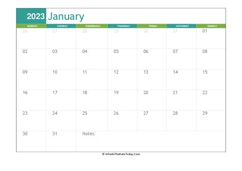 Fillable January Calendar 2023 Whatisthedatetodaycom