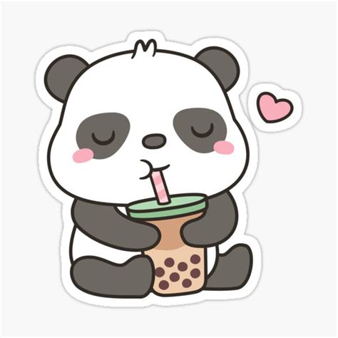 Cute Little Panda Enjoying Boba Tea Sticker For Sale By Rustydoodle