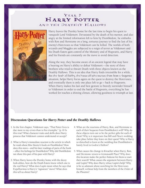 Discussion Guide For Harry Potter And The Deathly Hallows By Jk