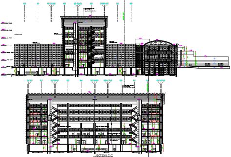Modern Building Shopping Mall Sectional Elevation Drawing Dwg File