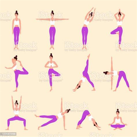 Koleksi Wanita Muda Melakukan Latihan Fisik Pose Yoga Yang Berbeda Relaksasi Dan Meditasi