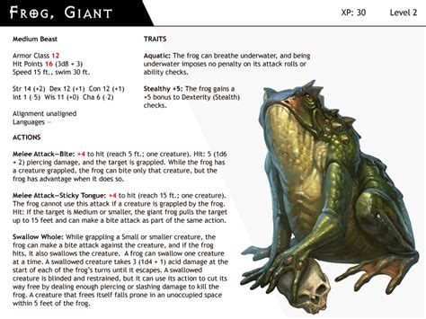 Dnd Next Monster Cards Frog Giant By Dizman On Deviantart
