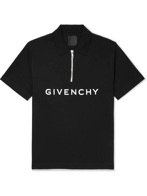 Givenchy Logo Print Cotton Piqué Half Zip Polo Shirt Black Givenchy