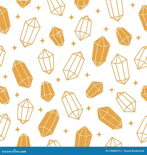 Crystal Seamless Pattern Yellow Gemstones And Stars On White