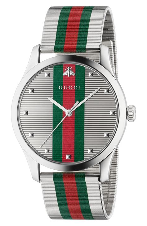 G Timeless Bee Stripe Mesh Band Watch 42mm Nordstrom In 2021 Gucci