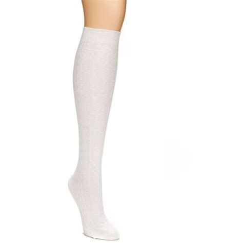 Hue White Cable Knee Sock Brl Liked On Polyvore Featuring
