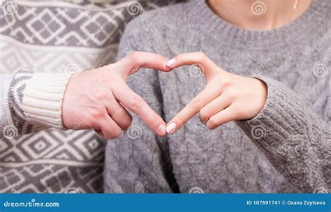Closeup Of Couple Making Heart Shape With Hands Stock Image Image Of