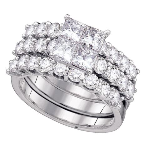 14kt White Gold Womens Princess Diamond 3-Piece Bridal Wedding