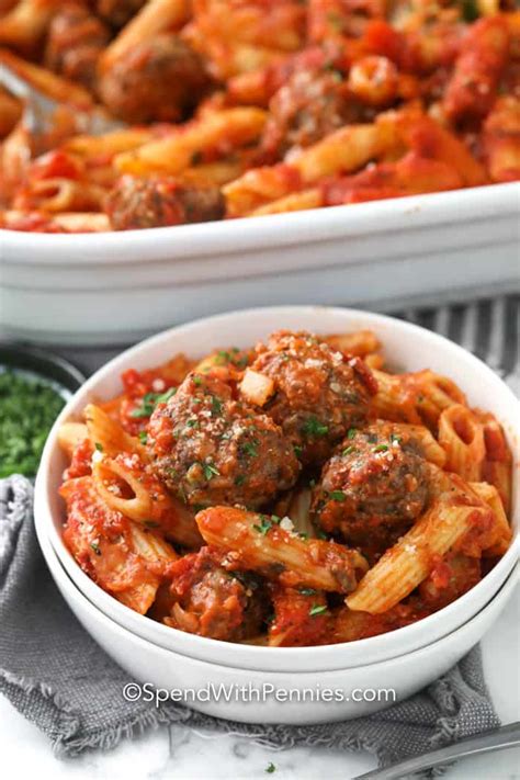 Baked Penne Casserole With Meatballs Spend With Pennies