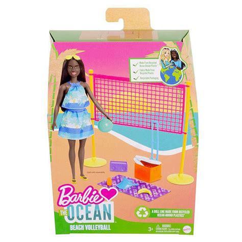 Barbie Loves The Ocean Beach Volleyball Themed Playset Made From Recycled Plastics Gyg18