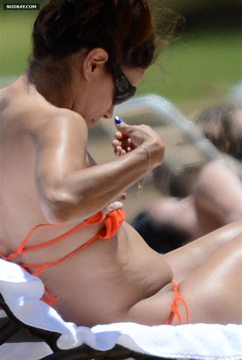 Eva Longoria Nude Nip Slip Orange Bikini At Beach In Puerto Rico