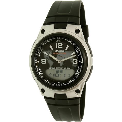 Casio Men S Analog Digital World Time Watch Black Resin Strap
