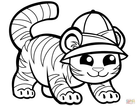 Cute Tiger In Cap Coloring Page Free Printable Coloring Pages