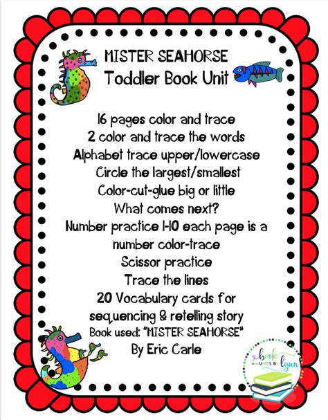 My finished seahorse project is on the right. MISTER SEAHORSE TODDLER BOOK UNIT ~ Book Units by Lynn
