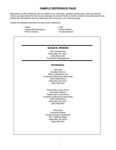 Resume Reference Page Task List Templates